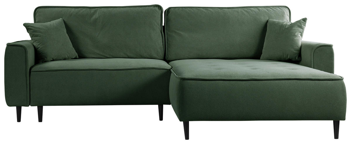 ECKSOFA Grün Flachgewebe  - Schwarz/Grün, Design, Holz/Textil (263/183cm) - MID.YOU