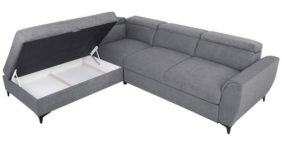 ECKSOFA Dunkelgrau Velours  inkl. Bettkasten, Schlaffunktion, Rücken echt, Kopfteilverstellung, Liegefläche im Originalstoff  - Dunkelgrau/Schwarz, KONVENTIONELL, Textil/Metall (217/255cm) - Carryhome
