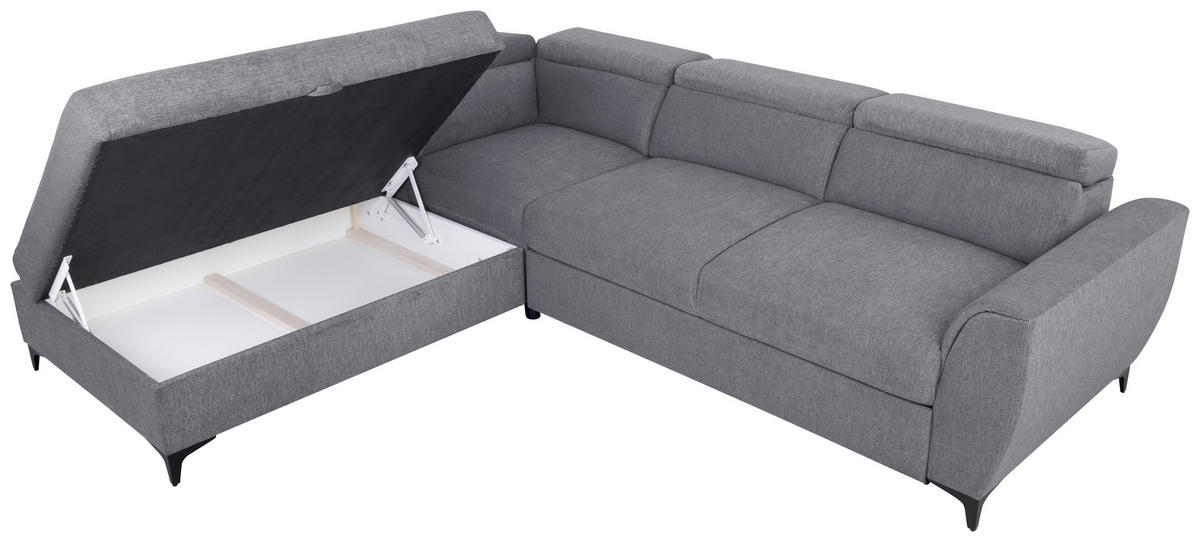 ECKSOFA in Velours Dunkelgrau  - Dunkelgrau/Schwarz, Konventionell, Textil/Metall (217/255cm) - MID.YOU