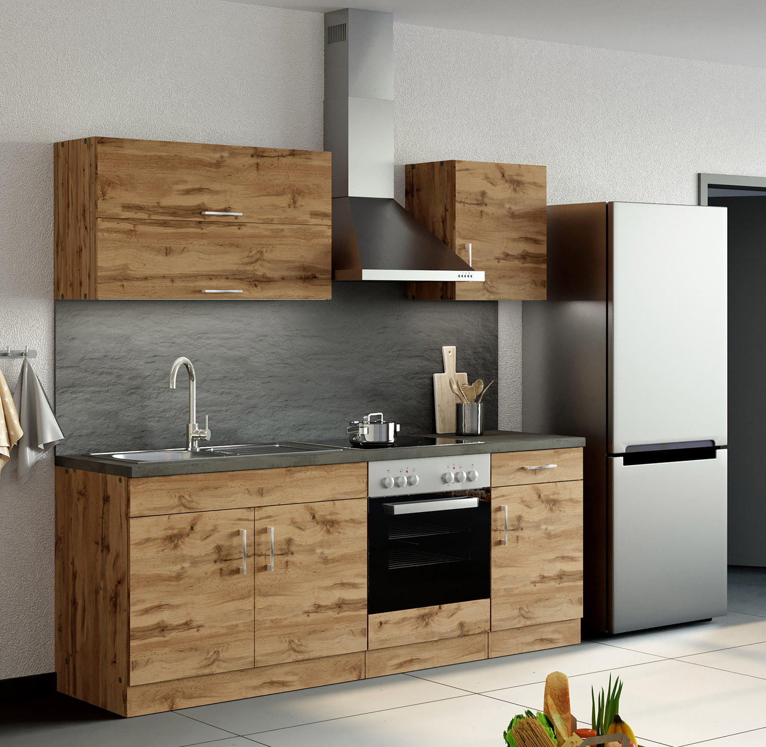 Küchenzeile Sorrento Mit Geräten B: 210 cm Eichefarben