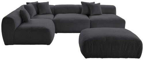 ECKSOFA inkl. Hocker in Flachgewebe, Teddystoff Dunkelgrau - Dunkelgrau, Trend, Textil (235/315cm) - Livetastic