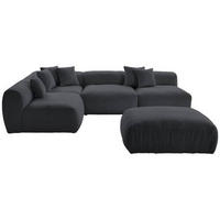 ECKSOFA inkl. Hocker in Flachgewebe, Teddystoff Dunkelgrau  235/315 cm  - Dunkelgrau, Trend, Textil (235/315cm) - Livetastic