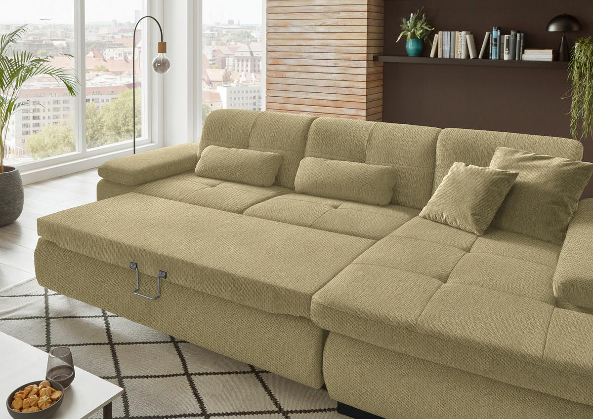 ECKSOFA in Flachgewebe Honig  - Schwarz/Honig, Design, Textil/Metall (297/174cm) - Beldomo Style