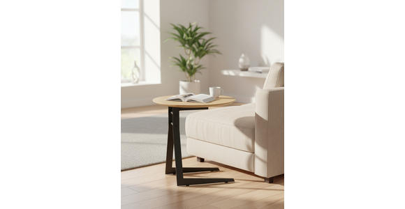 BEISTELLTISCH 45/50/50 cm Eiche furniert Schwarz, Eichefarben oval  - Eichefarben/Schwarz, Design, Holz/Holzwerkstoff (45/50/50cm) - Xora