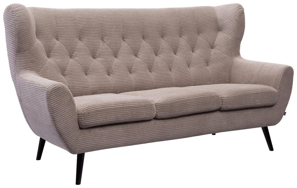 3-SITZER-SOFA Cord Braun  - Schwarz/Braun, Design, Holz/Textil (187/101/95cm) - Stylife