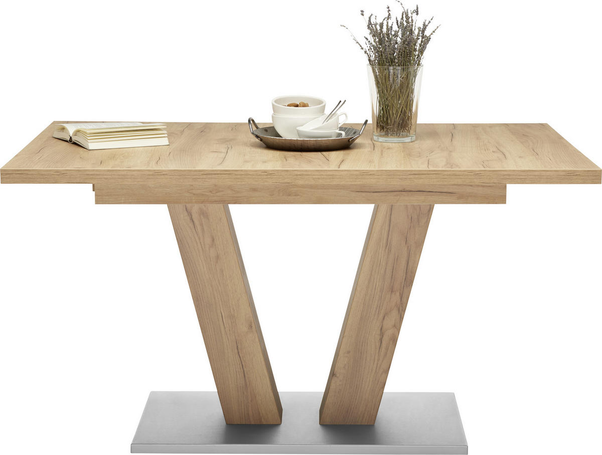 ESSTISCH Eichefarben, Edelstahlfarben rechteckig  ausziehbar  - Edelstahlfarben/Eichefarben, KONVENTIONELL, Holzwerkstoff (140-185/90/76cm) - Valdera