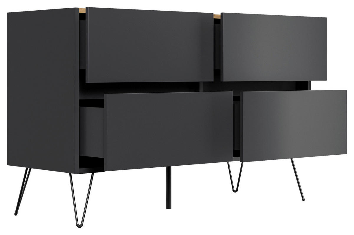SIDEBOARD Posseik Industrial 119/75/42 cm 4 Schublade(n)  - Eichefarben/Graphitfarben, Design, Holzwerkstoff/Metall (119/75/42cm) - MID.YOU