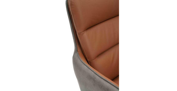 ARMLEHNSTUHL in Eisen Mikrofaser Echtleder pigmentiert - Cognac/Anthrazit, Design, Leder/Textil (58/89/67cm) - Novel