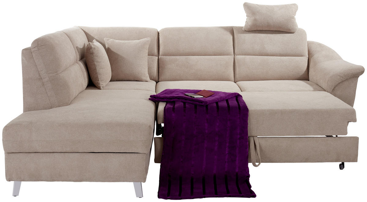 ECKSOFA in Velours Beige  - Beige/Silberfarben, Konventionell, Textil/Metall (197/248cm) - Livetastic