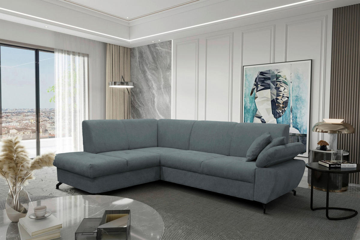 ECKSOFA CORA in Chenille Grau  198/261 cm  - Schwarz/Grau, Design, Textil/Metall (198/261cm) - MID.YOU