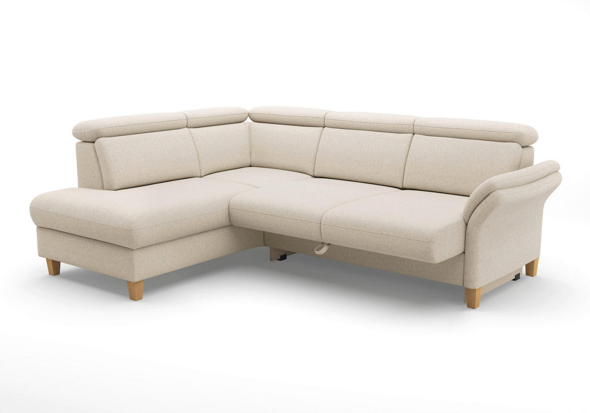 ECKSOFA Flachgewebe Creme  - Eichefarben/Creme, Konventionell, Holz/Textil (193/247cm) - Sit & More