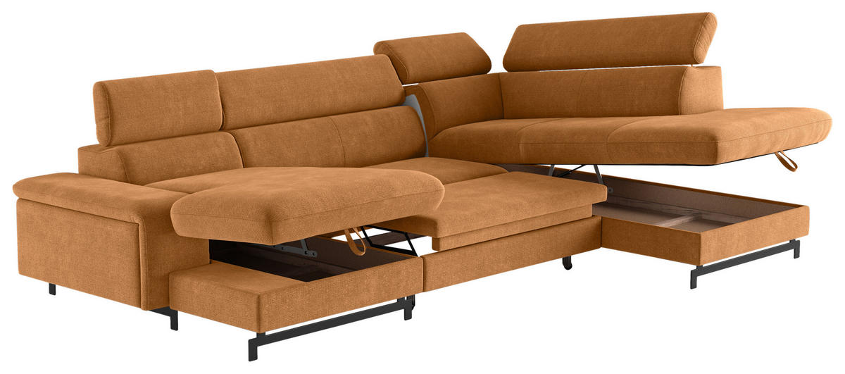 WOHNLANDSCHAFT in Chenille Cognac  - Cognac/Schwarz, Textil/Metall (165/328/215cm) - MID.YOU