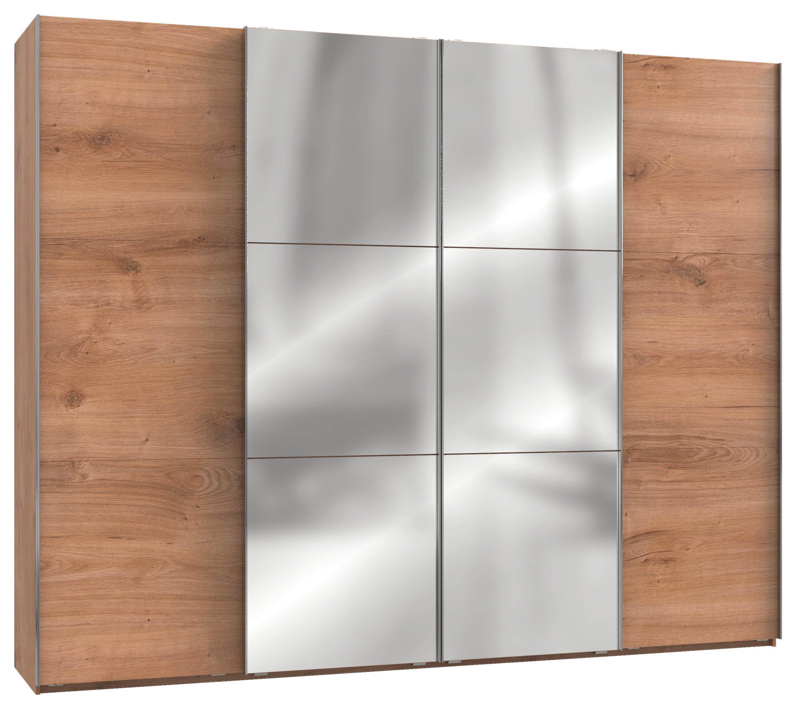 GARDEROB MED SKJUTDÖRRAR 300/236/65 cm 4-dörrar - kromfärg/ekfärgad, Modern, metall/trämaterial (300/236/65cm) - MID.YOU