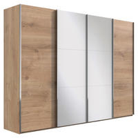 Dulap Cu Uși Culisante, 350/216/65 cm, culoare lemn stejar - culoare crom/culoare lemn stejar, Basics, sticlă/metal (350/216/65cm) - MID.YOU