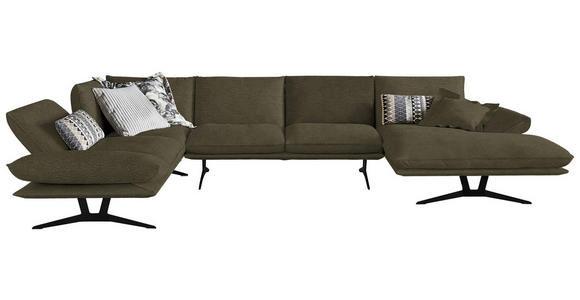 WOHNLANDSCHAFT in Echtleder Olivgrün - Schwarz/Olivgrün, Natur, Leder/Metall (217/359/155cm) - Dieter Knoll