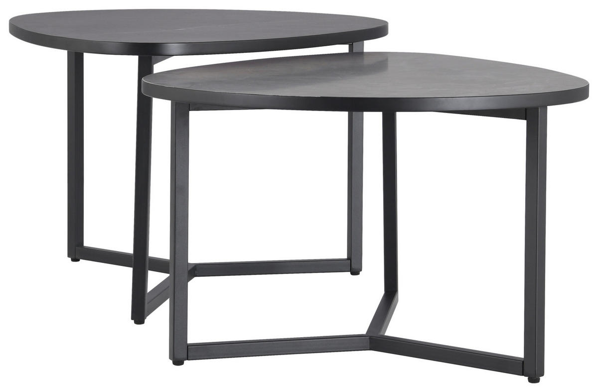 COUCHTISCHSET oval Hellgrau, Dunkelgrau  - Dunkelgrau/Hellgrau, Design, Holzwerkstoff/Metall (83/40/36,5/59cm) - MID.YOU