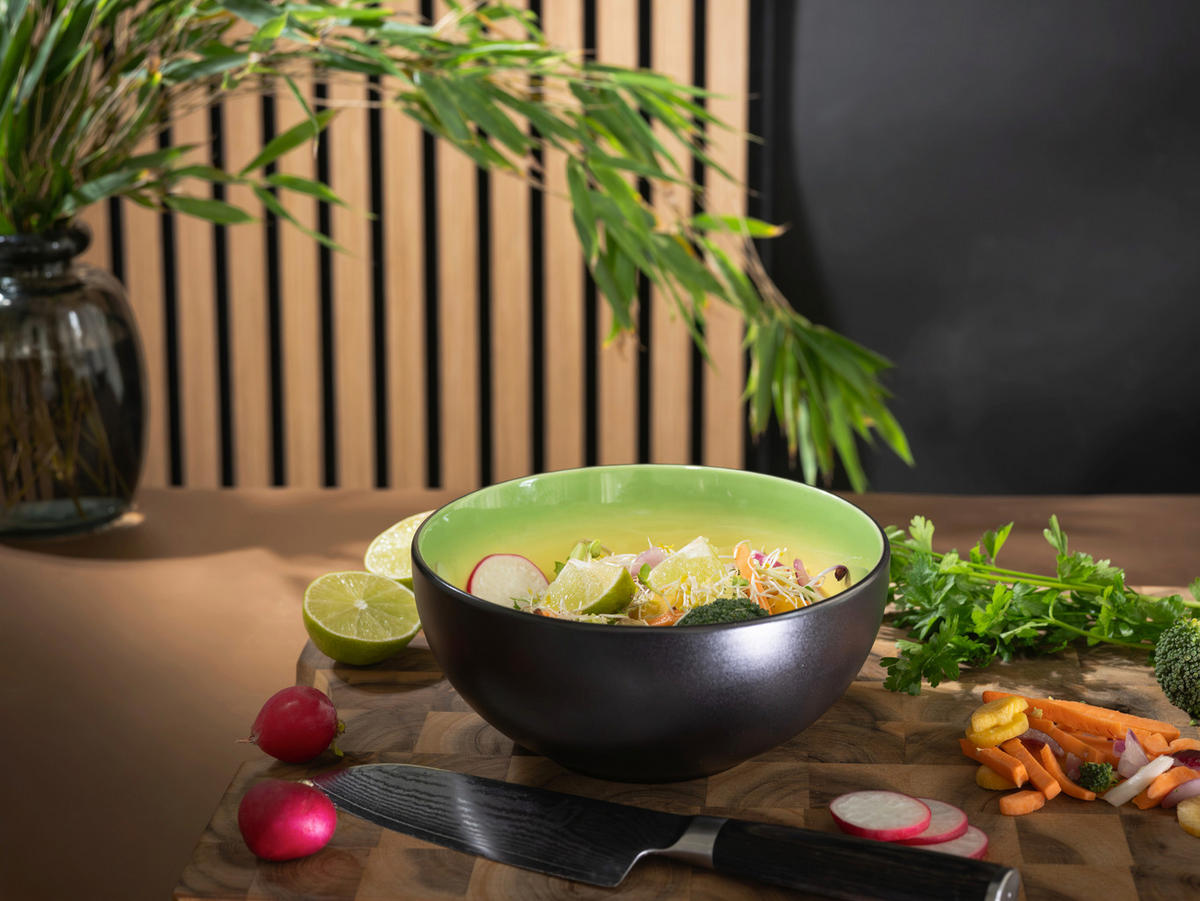 SKÅLSET Hot Green 4 delar  - grön/svart, Basics, keramik (17,5/8,5cm) - Creatable