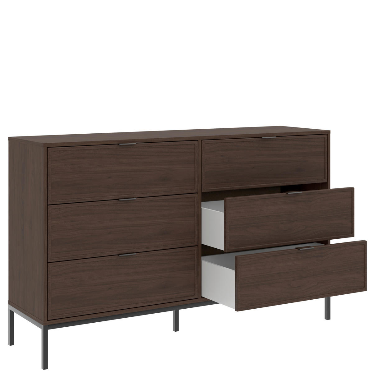 KOMMODE Deco, 150/92/40 cm, 6 Schublade(n)  - Walnussfarben/Schwarz, Design, Holzwerkstoff/Metall (150/92/40cm) - MID.YOU