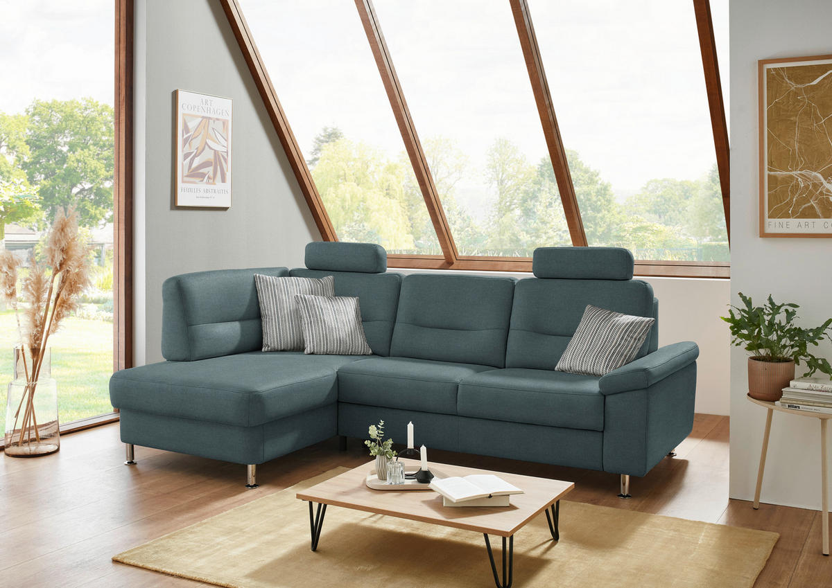 ECKSOFA  in Flachgewebe Dunkelgrau  160/244 cm  - Dunkelgrau/Alufarben, KONVENTIONELL, Textil/Metall (160/244cm) - Beldomo Comfort