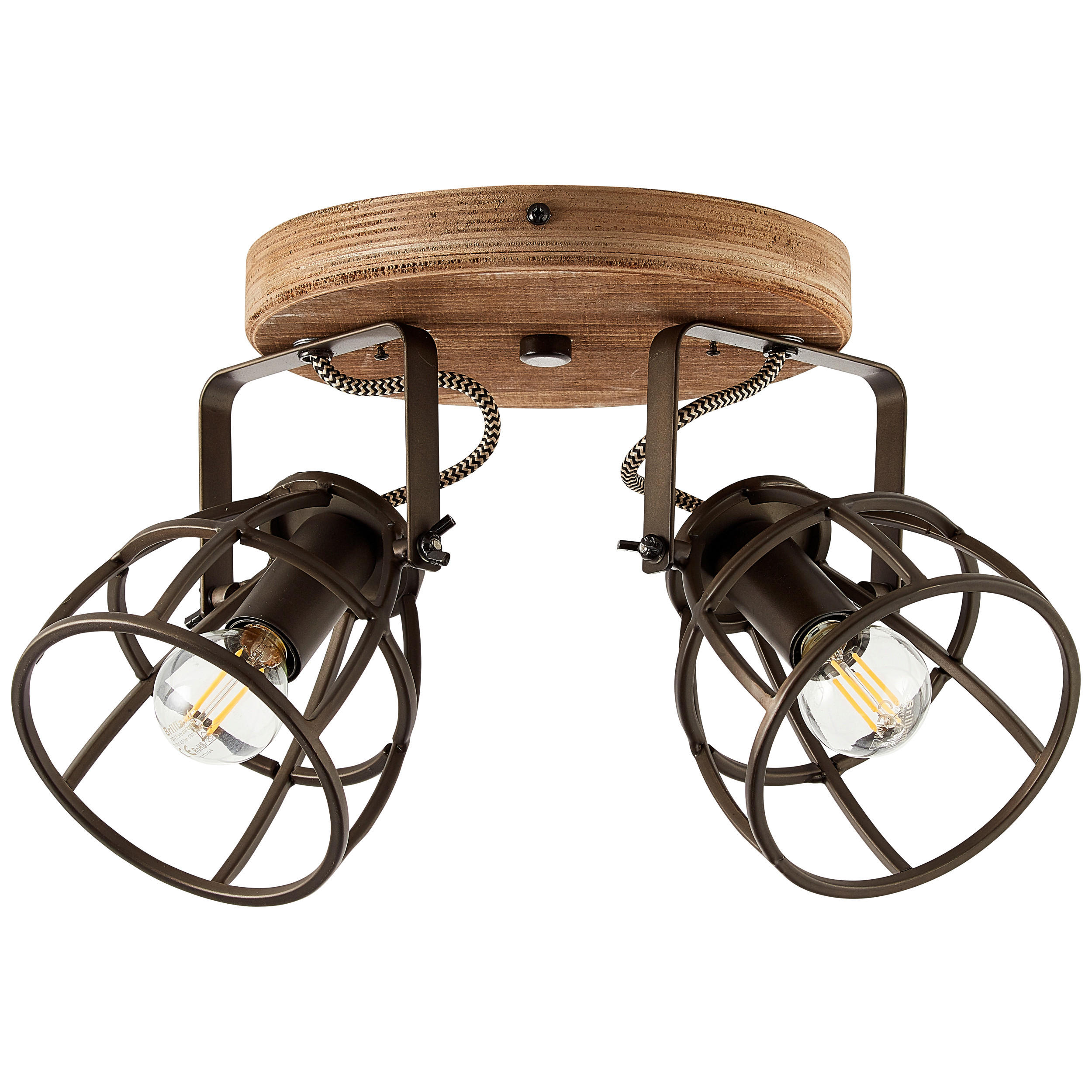 DECKENLEUCHTE     - Hellbraun/Schwarz, Natur, Holz/Metall (36/18/21cm) - Brilliant
