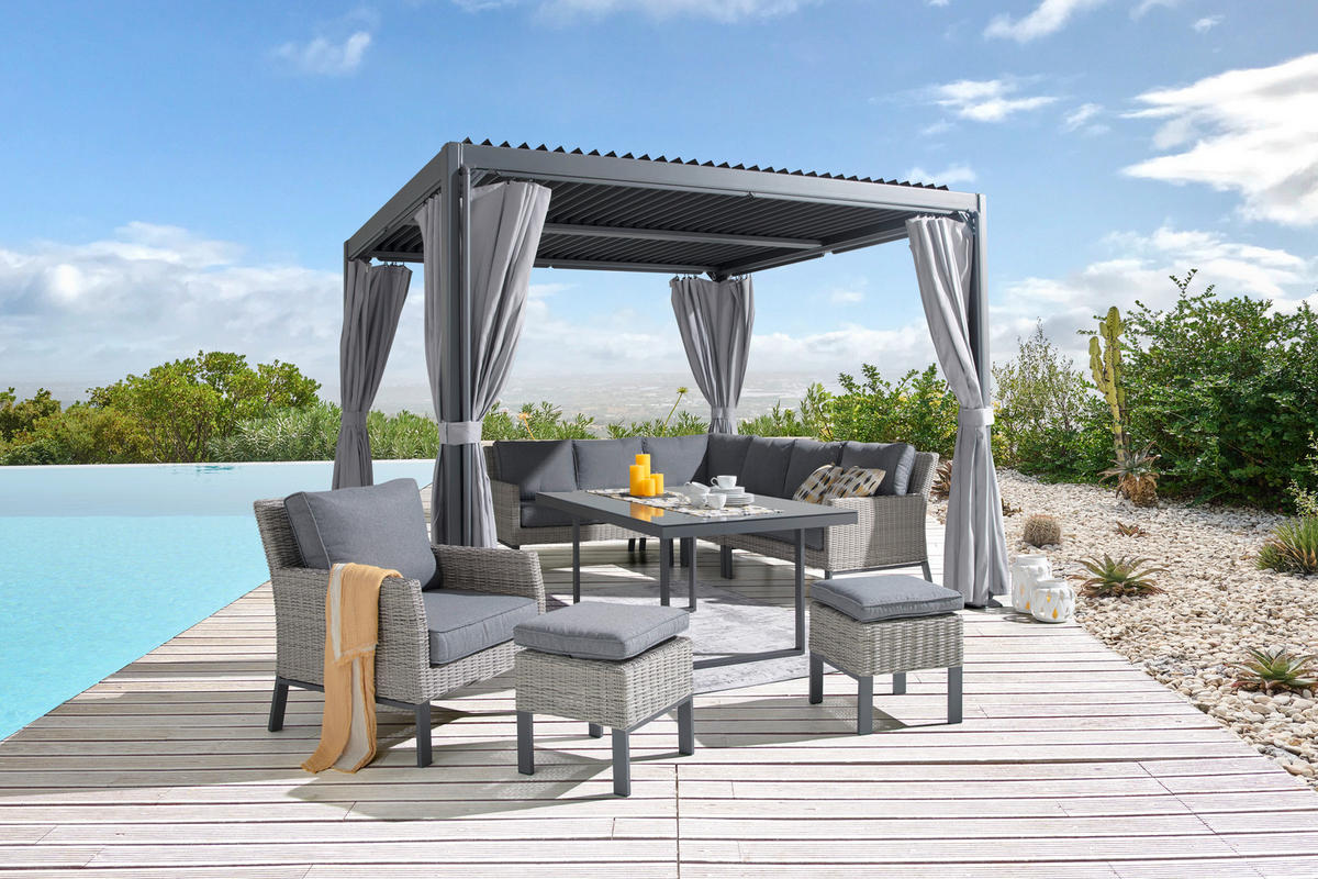 LOUNGE GARNITURA tkanina aluminij  - temno siva/siva, Moderno, kovina/umetna masa - Amatio