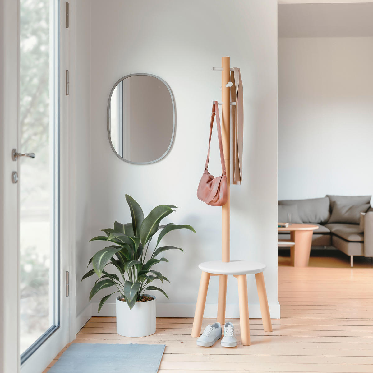 KLEIDERSTÄNDER in Naturfarben, Weiß  51/165 cm  - Naturfarben/Weiß, Basics, Holz (51/165cm) - Umbra