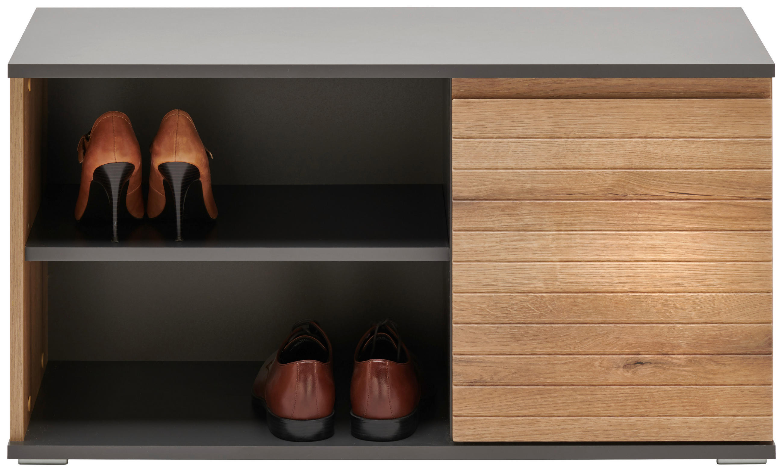 Thumbnail - home24 Garderobenbank, Anthrazit, Eiche, Kunststoff, 2-Sitzer, 90x47x38 cm, Garderobe, Garderobenbänke, Garderobenbänke