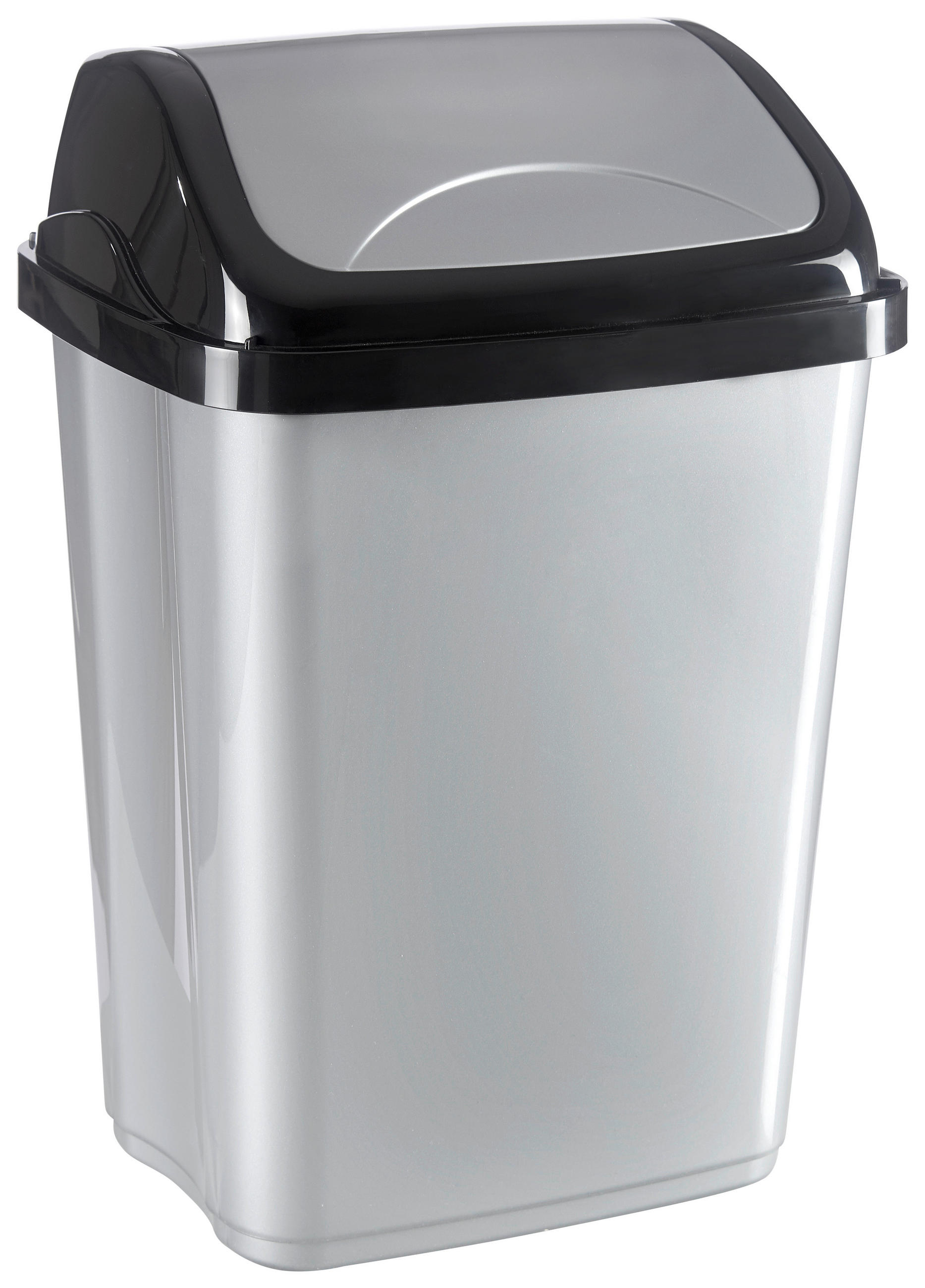 KÔŠ S VÝKLOPNÝM VEKOM  10 l - čierna/strieborná, Basics, plast (19,5/25/37,5cm) - Homeware