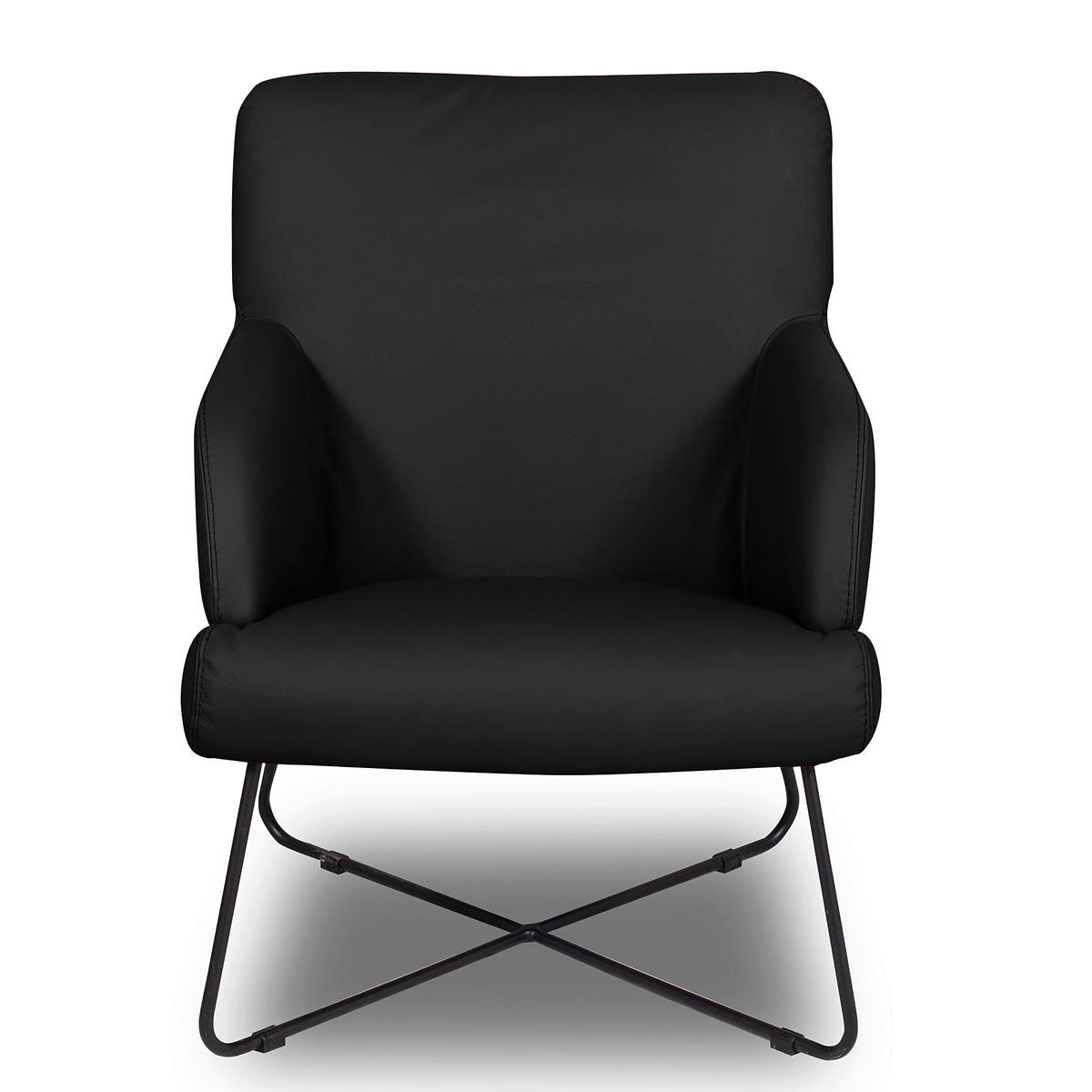 SESSELSET Echtleder Schwarz  - Schwarz, Design, Leder/Metall (67/87/74cm) - Livetastic