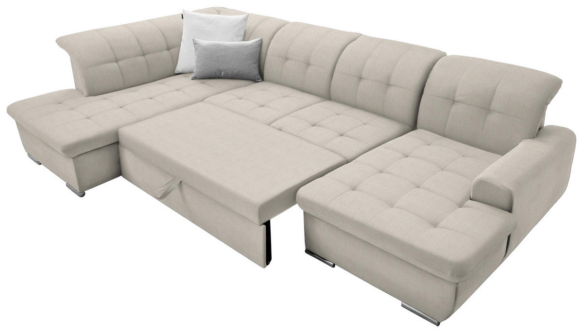 WOHNLANDSCHAFT in Flachgewebe Creme  - Silberfarben/Creme, Design, Textil/Metall (208/342/145cm) - Cantus