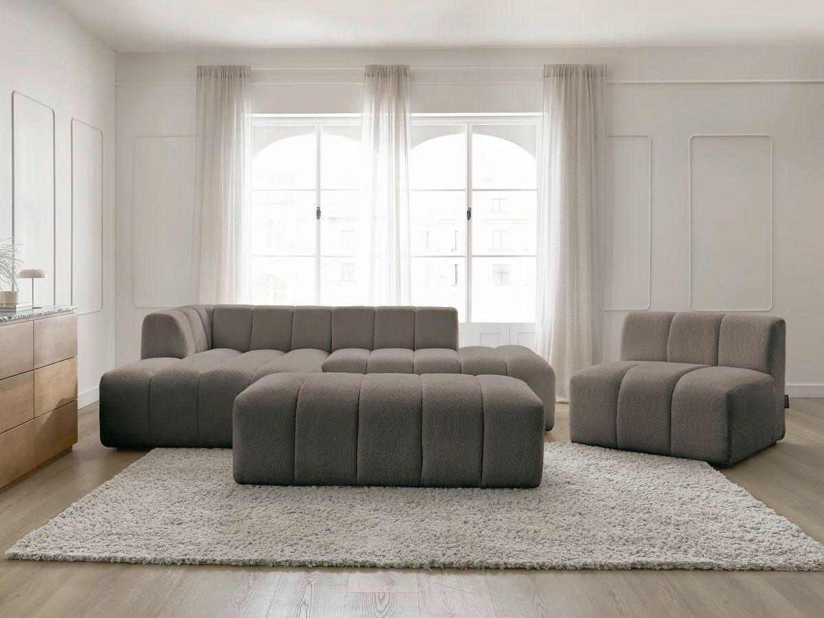 ECKSOFA Ottomane links  ANNECY Taupe Bouclé  - Taupe/Schwarz, MODERN, Kunststoff/Textil (170/262cm)