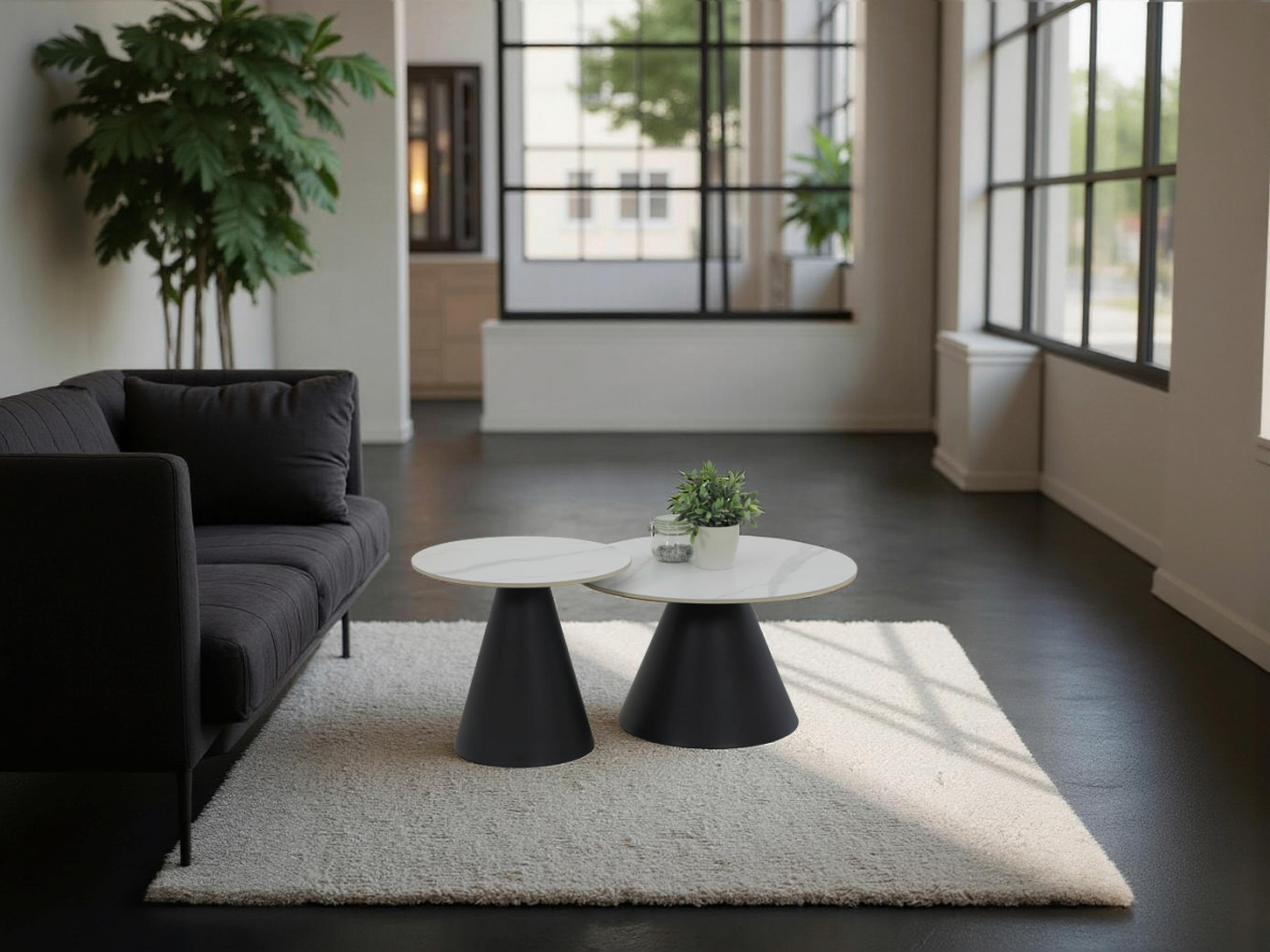 Thumbnail - Livetastic Couchtischset, Schwarz, Weiß, Metall, Stein, 2-teilig, rund, zylindrisch, 50x40x70 cm, einfacher Aufbau, Wohn...