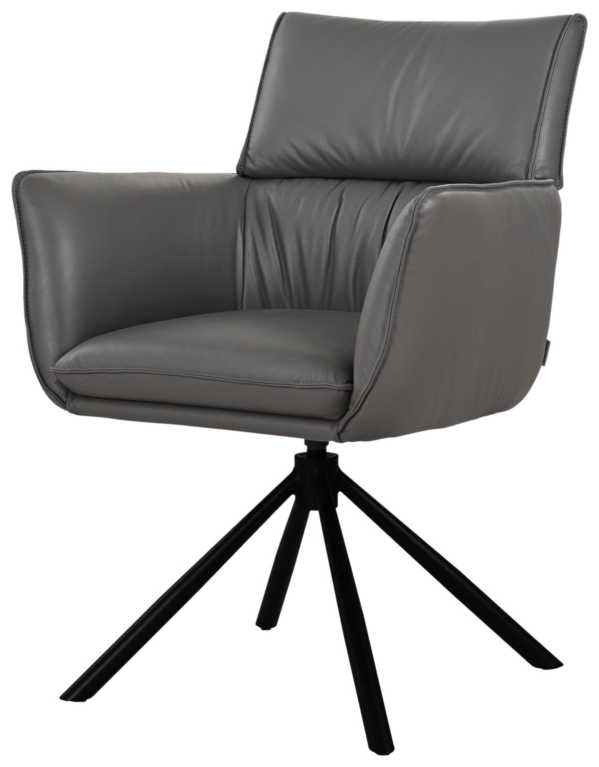 ARMLEHNSTUHL  Sitzfläche 360° drehbar, automatische Rückholfunktion  Echtleder  - Dunkelgrau/Schwarz, MODERN, Leder/Metall (64/90,5/64,5cm) - Livetastic