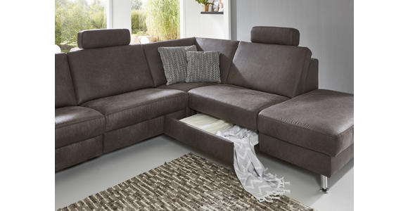 ECKSOFA Anthrazit Mikrofaser  - Anthrazit/Alufarben, Design, Textil/Metall (275/242cm) - Dieter Knoll