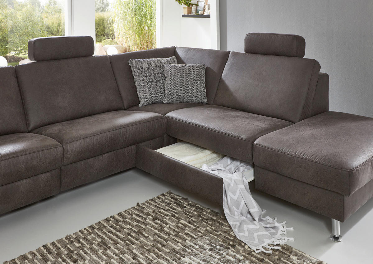 ECKSOFA in Mikrofaser Anthrazit  275/242 cm  - Anthrazit/Alufarben, Design, Textil/Metall (275/242cm) - Dieter Knoll