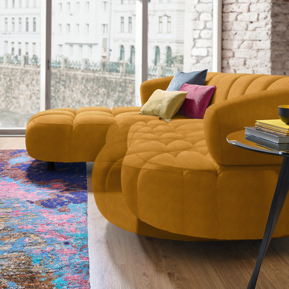 ECKSOFA in Webstoff Currygelb  183/284 cm  - Currygelb/Schwarz, Design, Holz/Textil (183/284cm) - Welnova