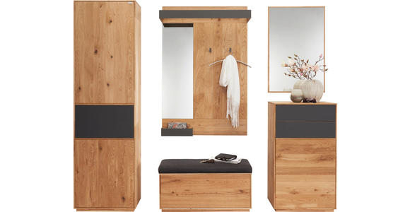 GARDEROBENSCHRANK  in 60/205/38 cm  - Eichefarben/Anthrazit, Design, Glas/Holz (60/205/38cm) - Waldwelt