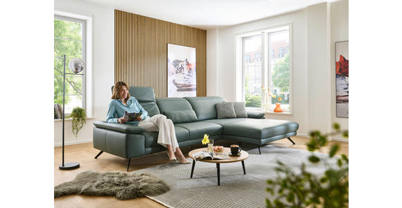 ECKSOFA in Echtleder Opal  - Opal/Schwarz, Design, Leder/Metall (332/193cm) - Dieter Knoll