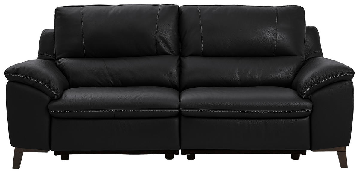 2,5-SITZER mit Relaxfunktion in Kombination Echtleder/Lederlook Schwarz  - Wengefarben/Schwarz, Design, Leder/Holz (216/97/95-151cm) - Livetastic