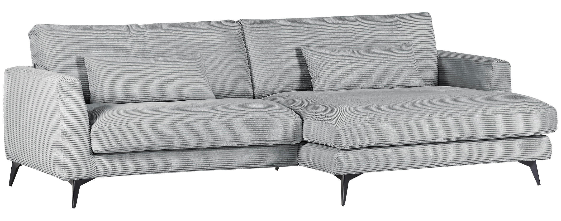 ECKSOFA in Cord Hellgrau  - Hellgrau/Schwarz, Lifestyle, Textil/Metall (270/140cm) - Livetastic
