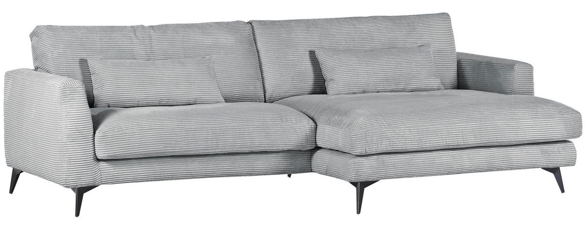 ECKSOFA in Cord Hellgrau  - Hellgrau/Schwarz, Lifestyle, Textil/Metall (270/140cm) - Livetastic