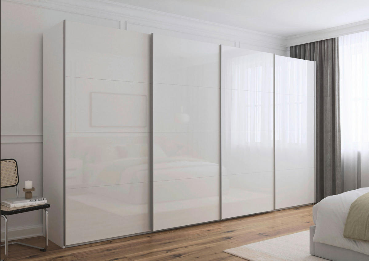SCHWEBETÜRENSCHRANK 400/223/68 cm 4-türig Weiß  - Alufarben/Weiß, Basics, Glas/Holzwerkstoff (400/223/68cm) - Novel