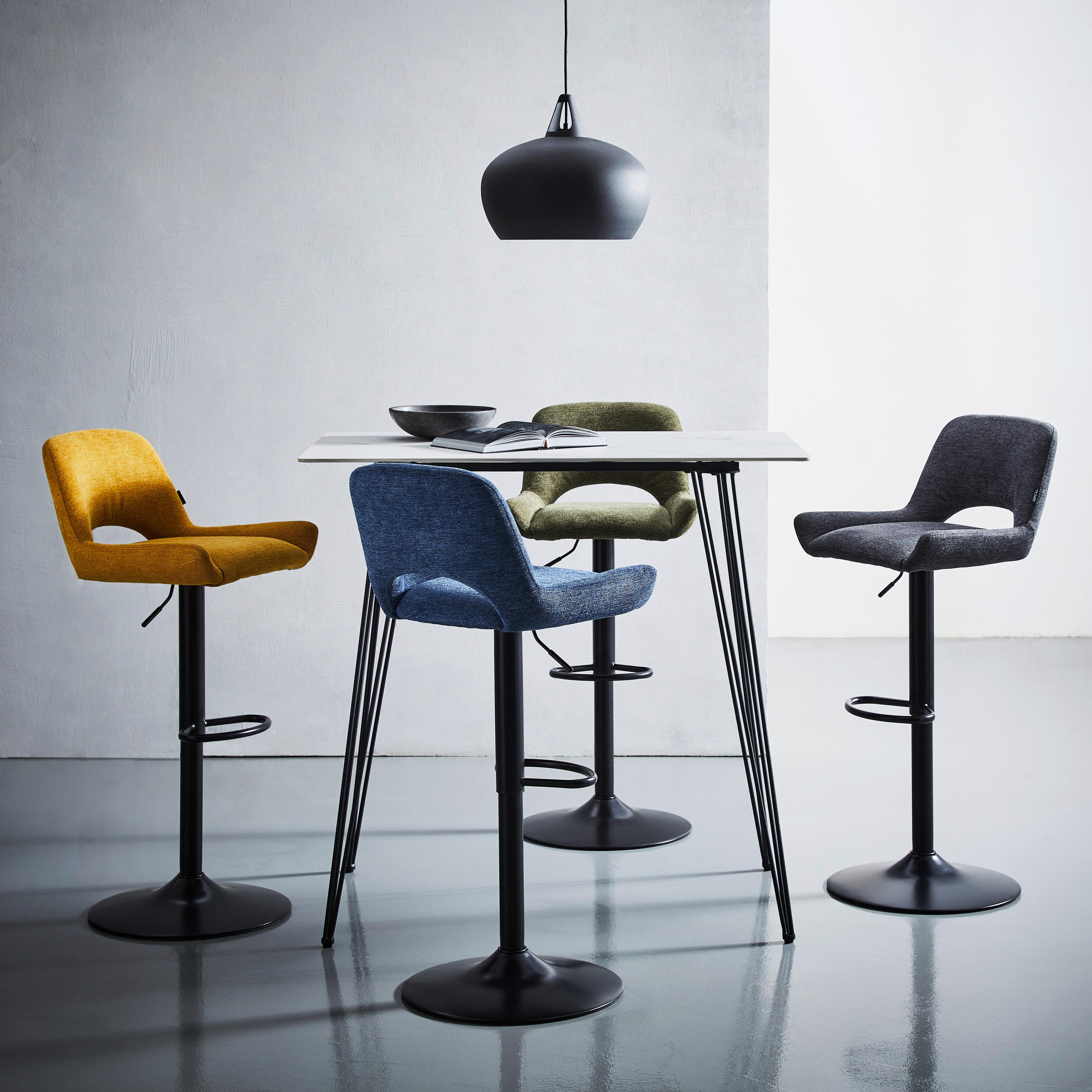 BARHOCKER Webstoff Grau, Schwarz Eisen  - Schwarz/Grau, Design, Textil/Metall (49/86.5-108.5/53cm) - Novel