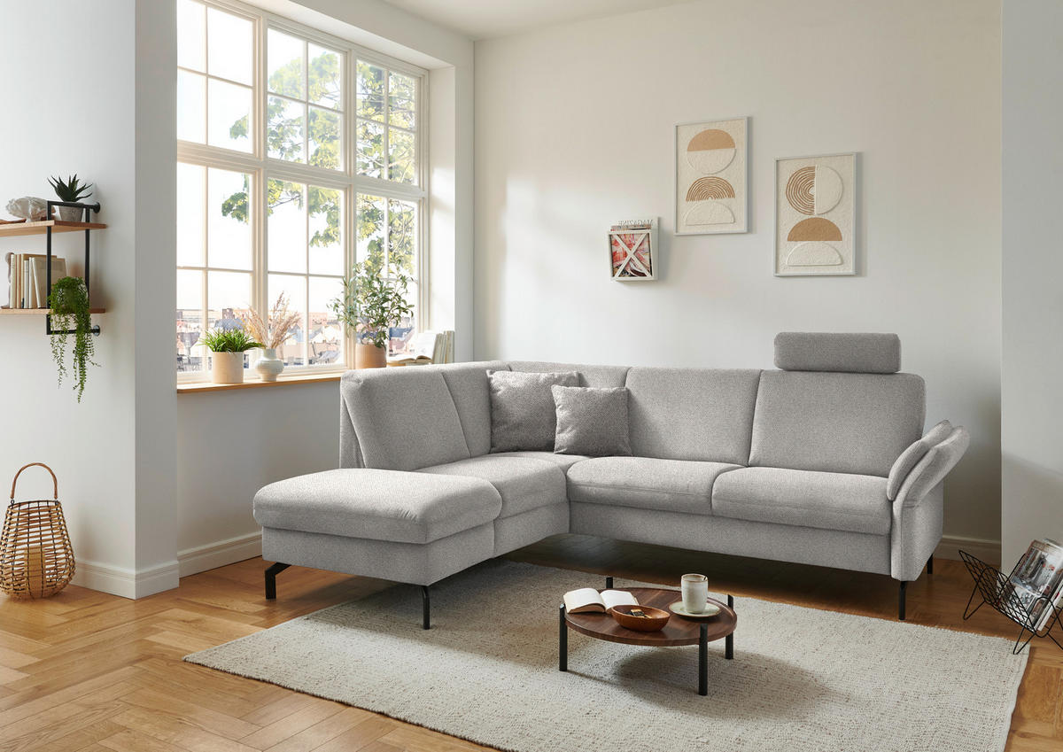 ECKSOFA in Flachgewebe Ecru  - Ecru/Schwarz, Konventionell, Textil/Metall (190/241cm) - Beldomo Comfort