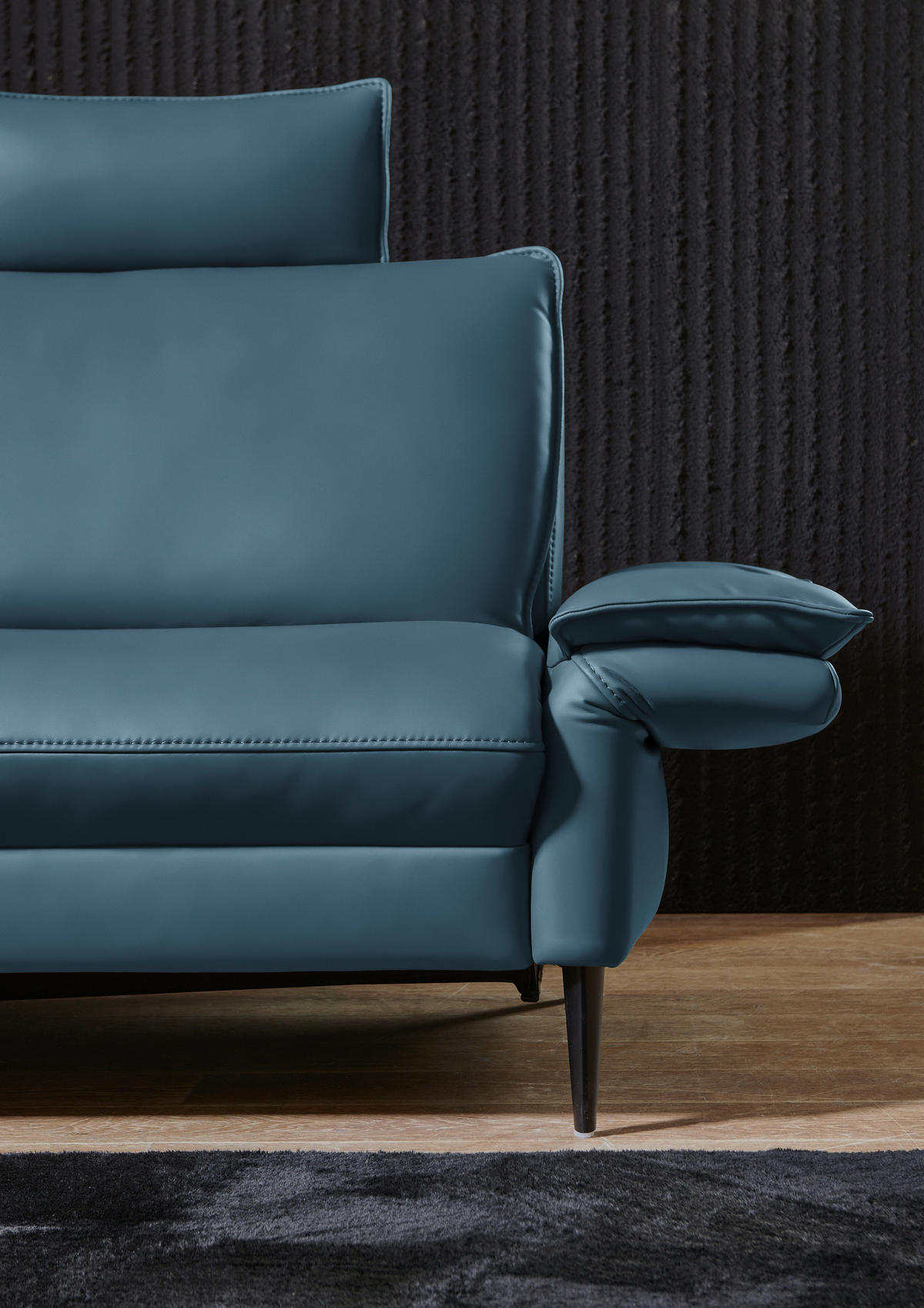 ECKSOFA in Echtleder Hellblau  - Schwarz/Hellblau, Design, Leder/Metall (172/334cm) - Valdera