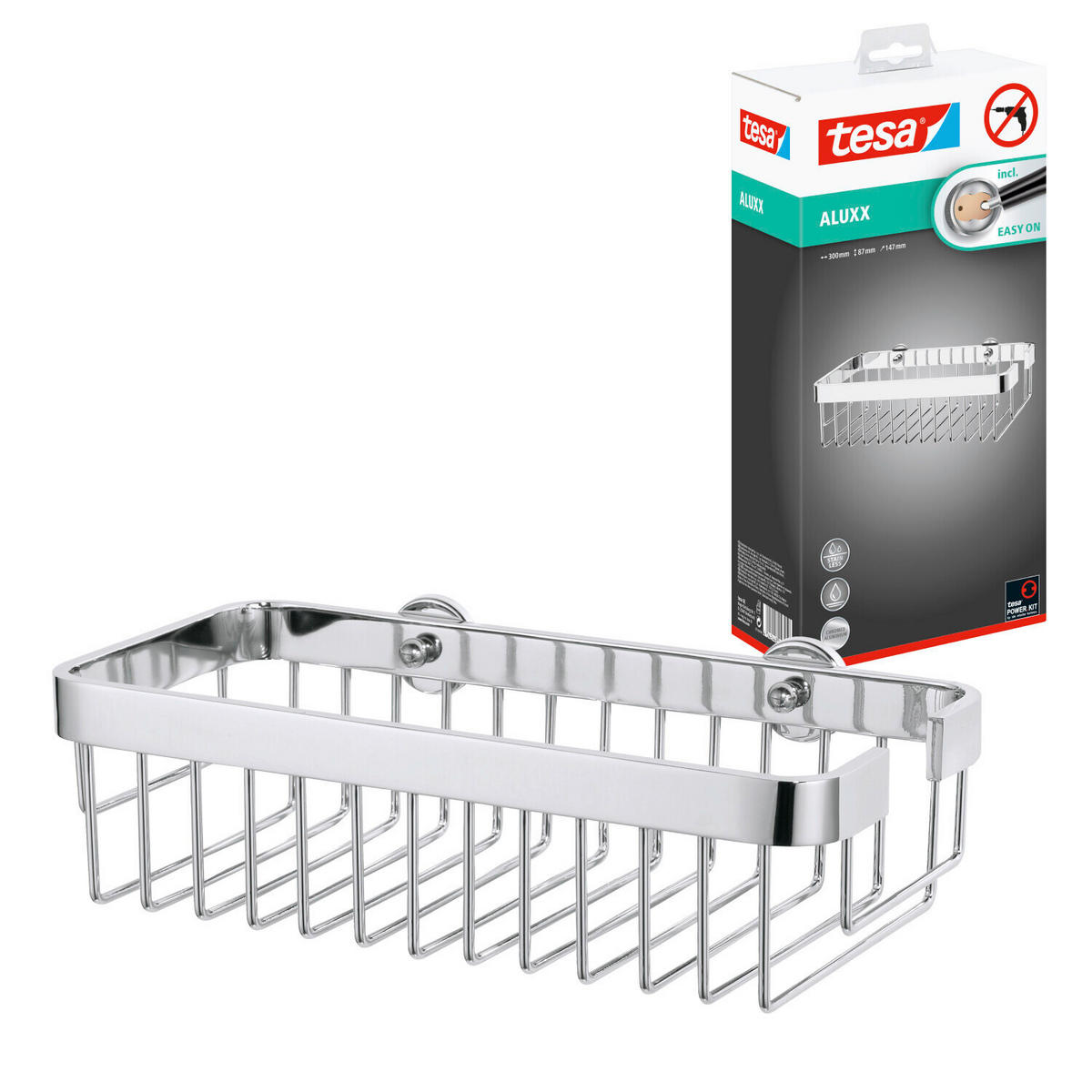 DUSCHABLAGE - Chromfarben, Basics, Metall (30/14,7/8,7cm) - Tesa