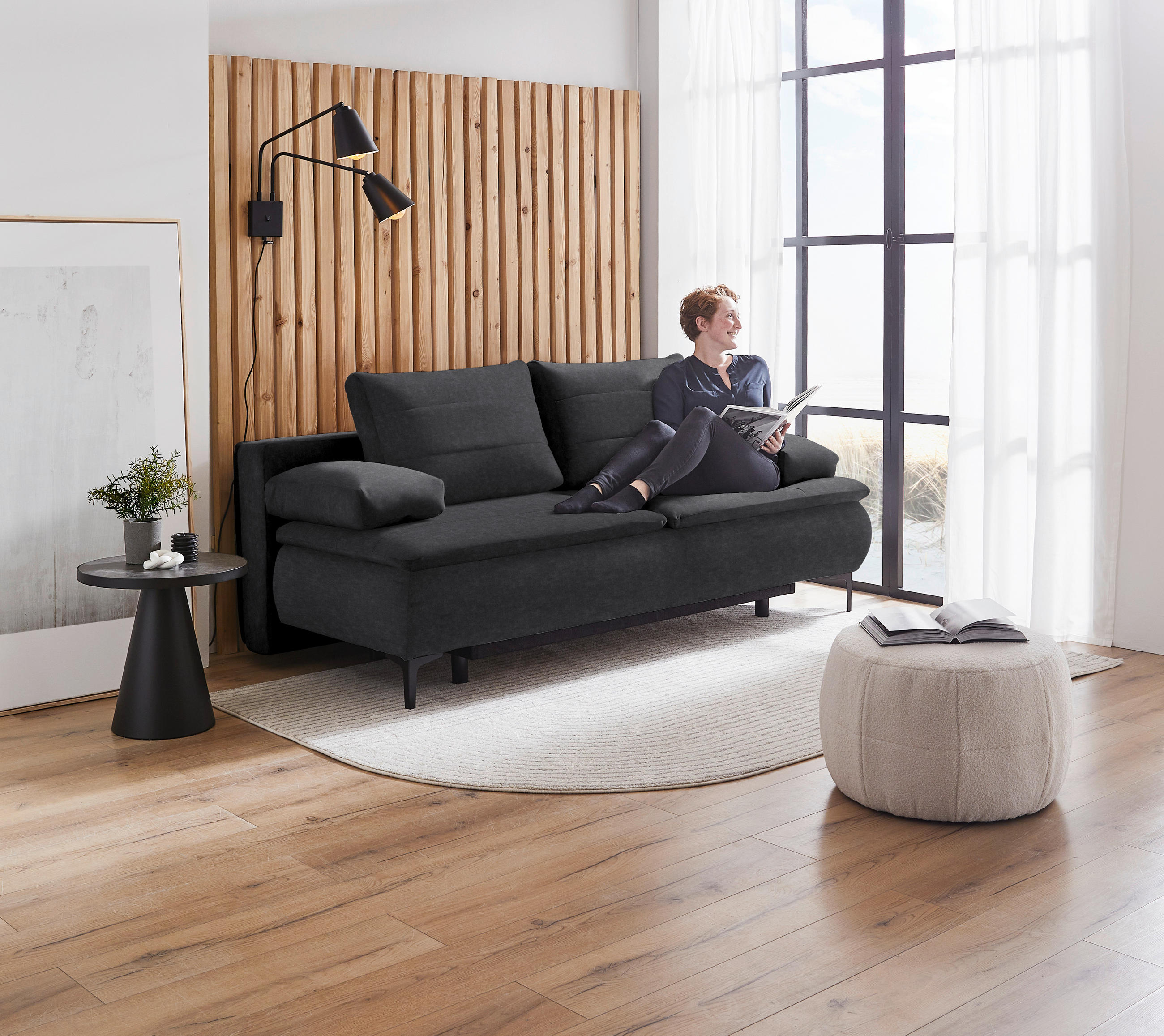 BOXSPRING KANAPÉ textil antracit  - antracit, Konventionell, textil/fém (204/93/100cm) - Novel