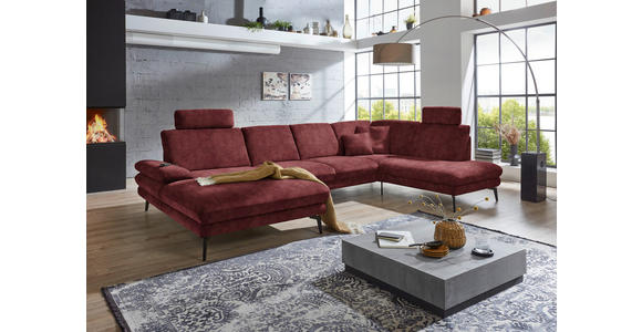 WOHNLANDSCHAFT in Velours Weinrot - Weinrot/Schwarz, Design, Textil/Metall (180/344/208cm) - Dieter Knoll