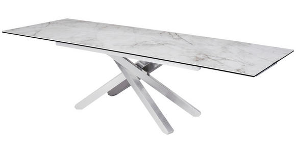 ESSTISCH in Metall, Glas, Keramik 180-280/98/76 cm - Edelstahlfarben/Weiß, Design, Glas/Keramik (180-280/98/76cm) - Novel