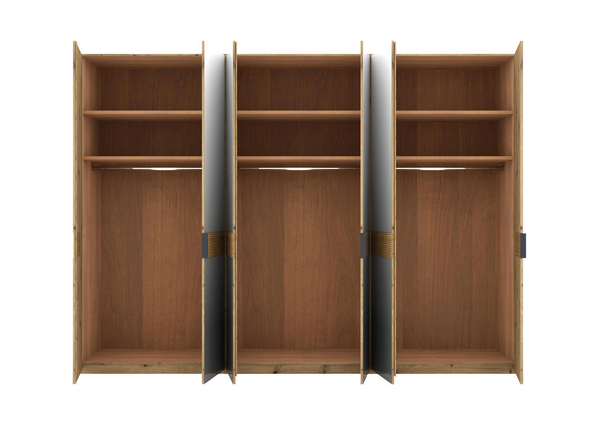 DREHTÜRENSCHRANK 300/216/58 cm,  in Braun, Eichefarben, 6 Tür(en)  - Schieferfarben/Eichefarben, Design, Glas/Holz (300/216/58cm) - Musterring